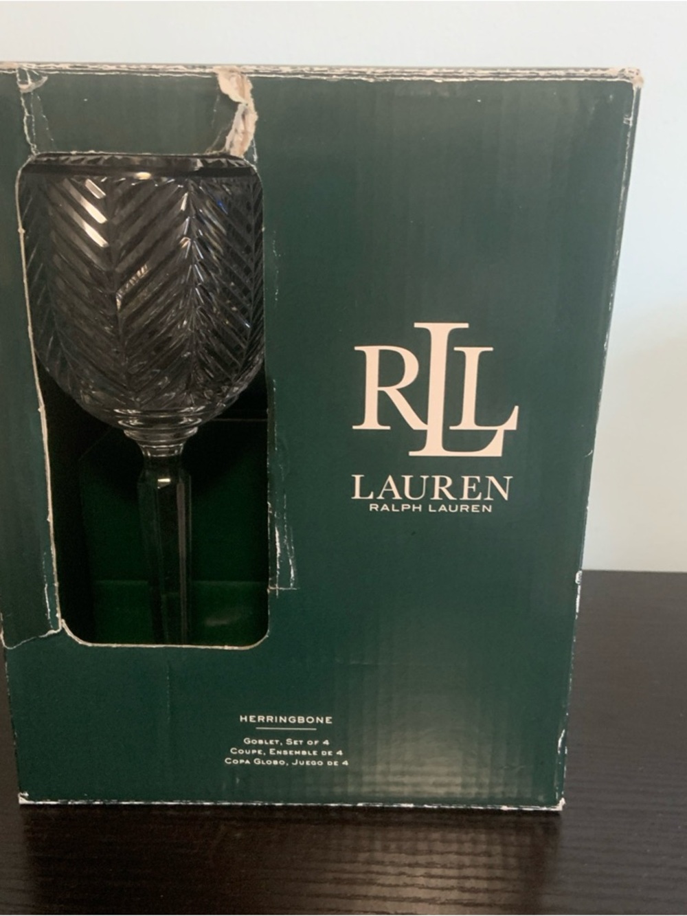 Lauren Ralph Lauren Chrystal Herringbone Goblets set of 4 in Original Box - Picture 2 of 11